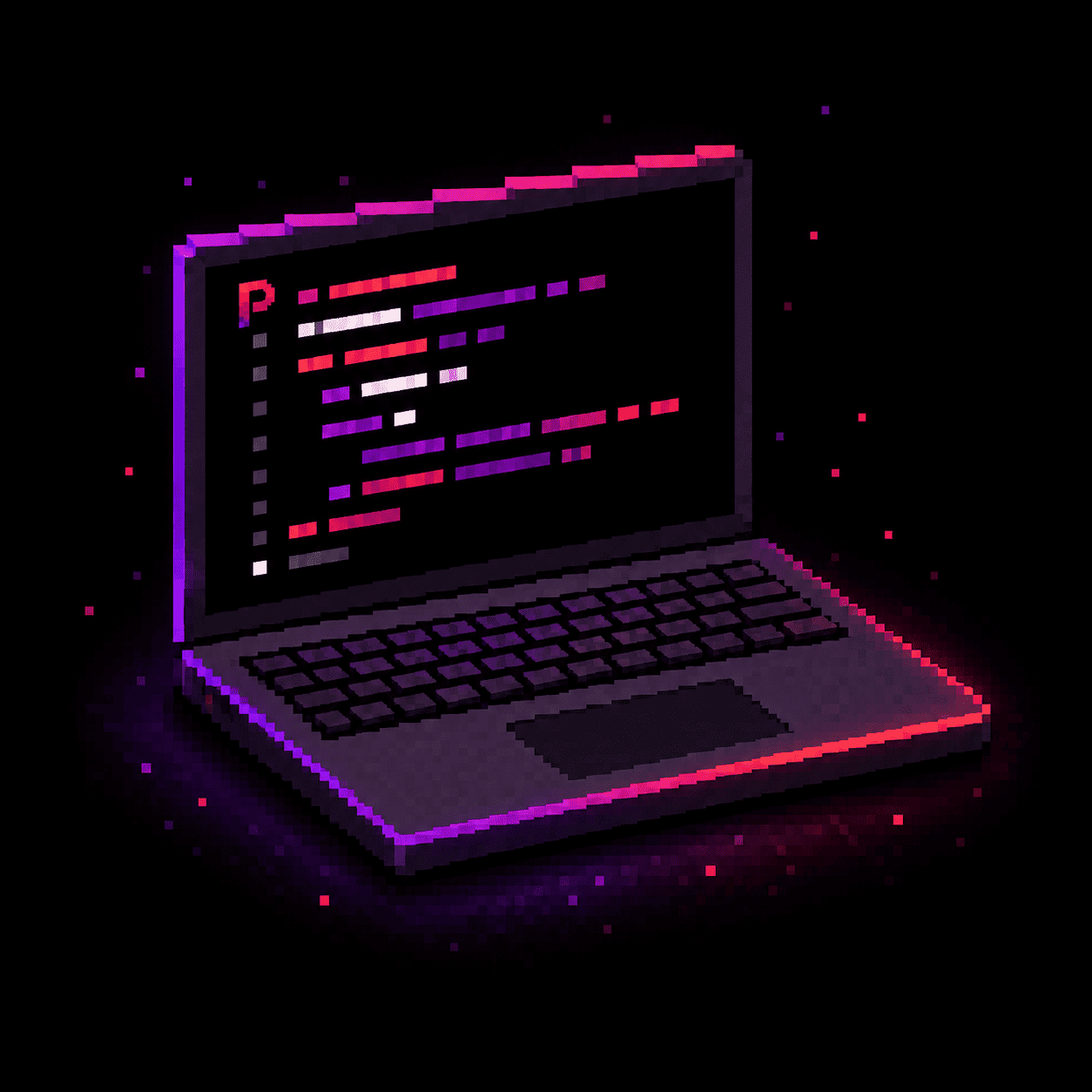 Notebook em pixel-art com código na tela